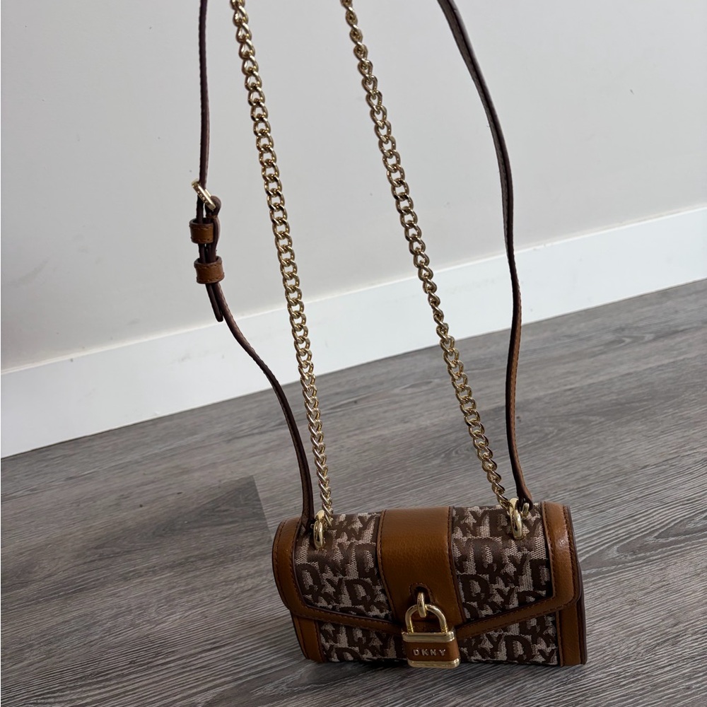 DKNY Elegant Brown and Tan Crossbody Bag